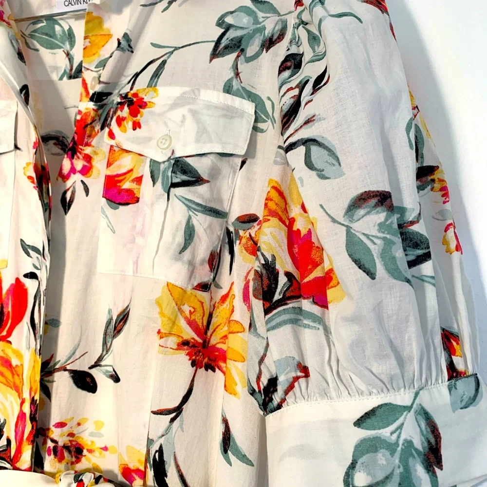 Calvin Klein Floral Sun Dress Timeless Cotton Short Sleeve  Sz 2 NEW - Picture 3 of 6